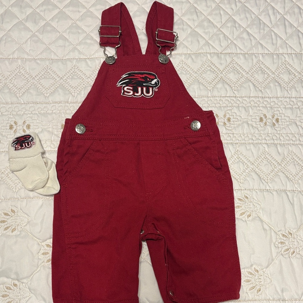 Creative Knitwear St. Joseph’s University Baby Overalls & Socks, 0–3 Mo.